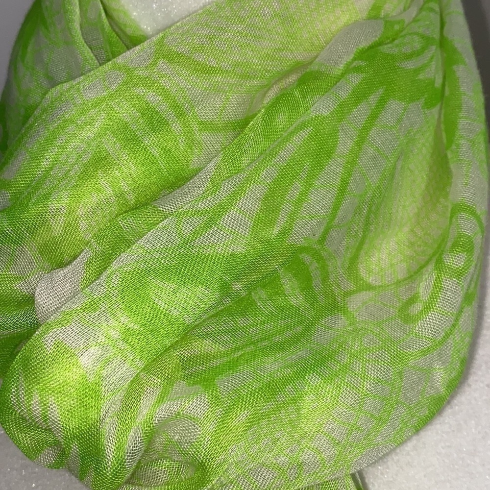 Lime Green Floral Scarf Lightweight Scarf Boho Chic Collegiate Whimsical - Picture 12 of 17